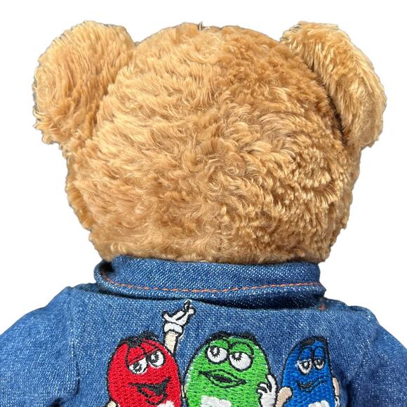 Galerie M&M’s Plush Stuffed Teddy Bear Denim Jacket Embroidered Logo 9” Brown - Picture 5 of 14